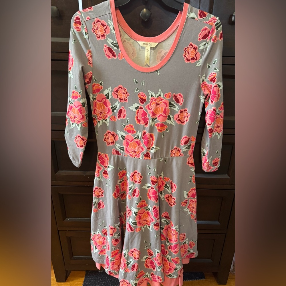 MATILDA JANE Womens Small Gray & Pink Floral Marzipan Dress - Picture 2 of 4
